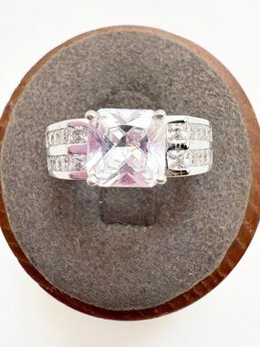 Cubic Zirconia Prong Set Scroll Band Ring VTG Sterling Silver 925 Size 7